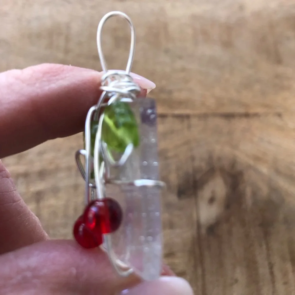 Sweet cherries, silver wrapped pendant, artisan-made & purchased at art festival - Picture 7 of 9